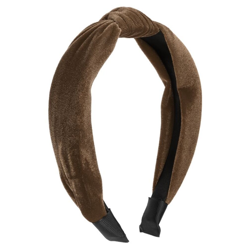 Velvet Padded Knotted Wide Headbands Non-slip Soft Headwear Coffee Color